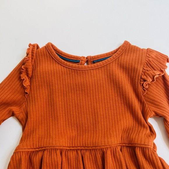Ruffle Butts Knit Long Sleeve Flutter Bubble Romper Ribbed Rust Orange 12-18 M - Picture 2 of 6